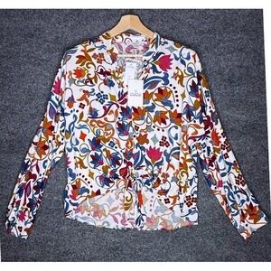 CeCe Womens Floral Paisley Tie Front Button Down Blouse Orangeade C875978X M NEW